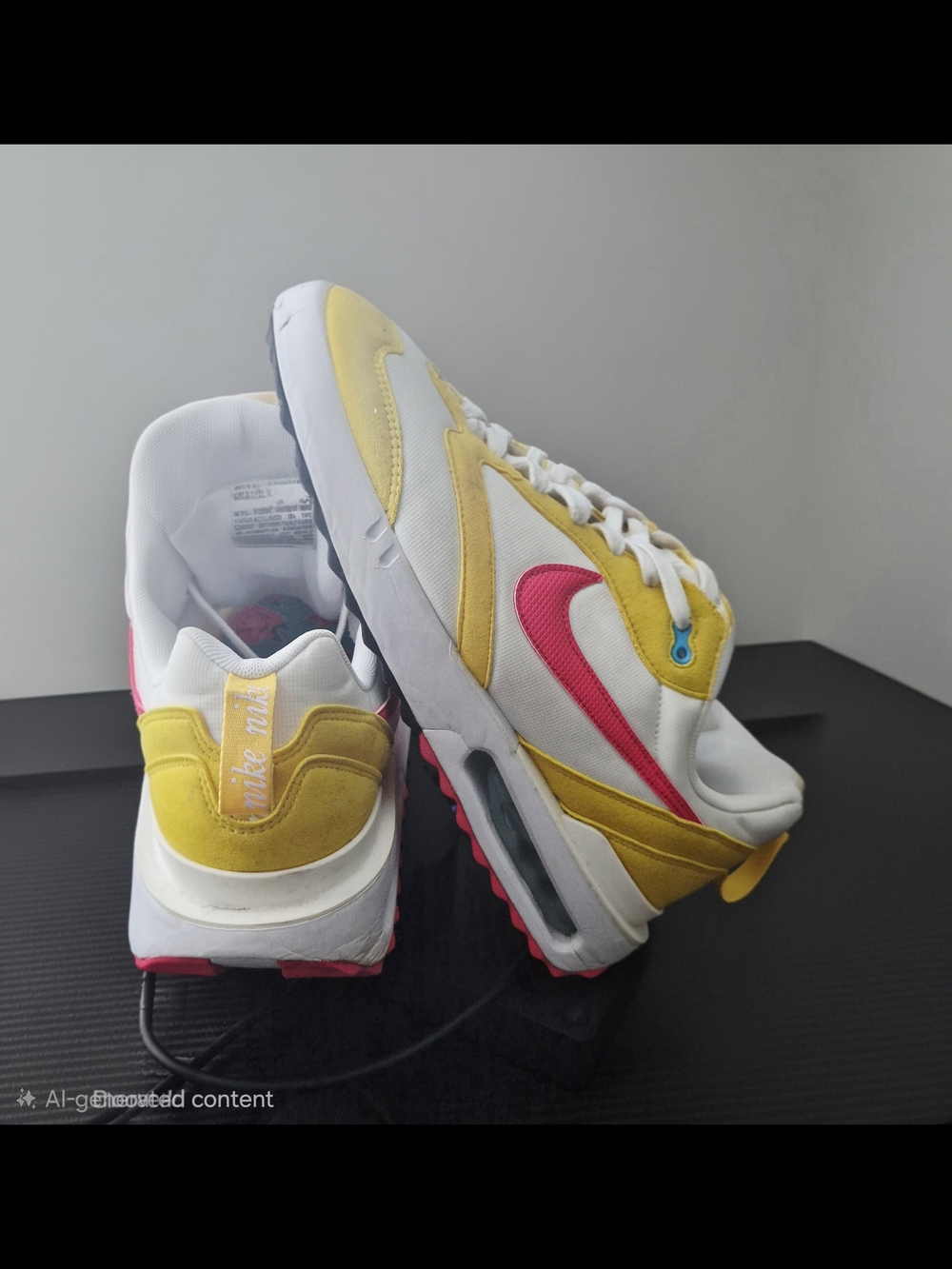 Nike White Sneakers with Yellow Panels and Pink Swoosh